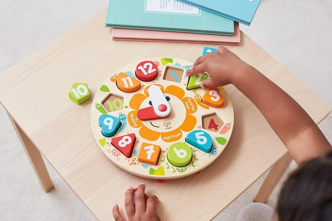 Hape Steckpuzzle Uhr - Grosses Holz-Uhrpuzzle-Lernspielzeug mit dicken Zeigern und Zahlen, pädagogis