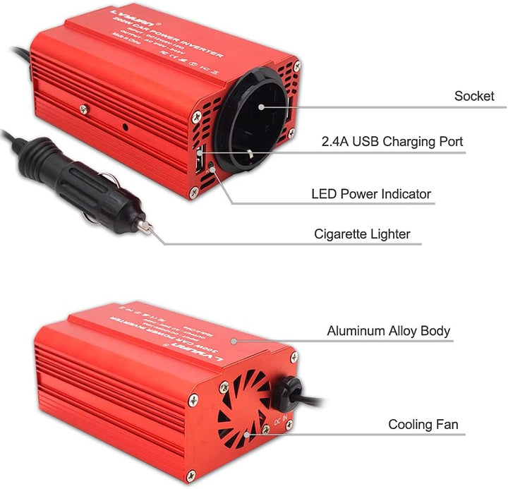 LVYUAN 300W Wechselrichter DC 12 V auf 230V AC Spannungswandler Auto Konverter mit Dual USB Ports &