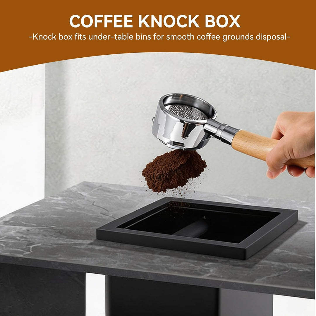 Desktop-Kaffeeklopfbox, bodenloser Gummi-PTFE-Kaffeesatzbehälter, quadratischer Kaffeeabfalleimer fü