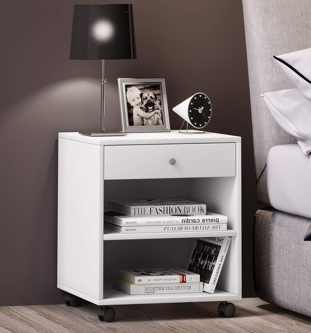 VCM Nachtschrank Beistelltisch Schublade Konsole Nachttisch Rollen rollbar Rolda Weiss, Weiss
