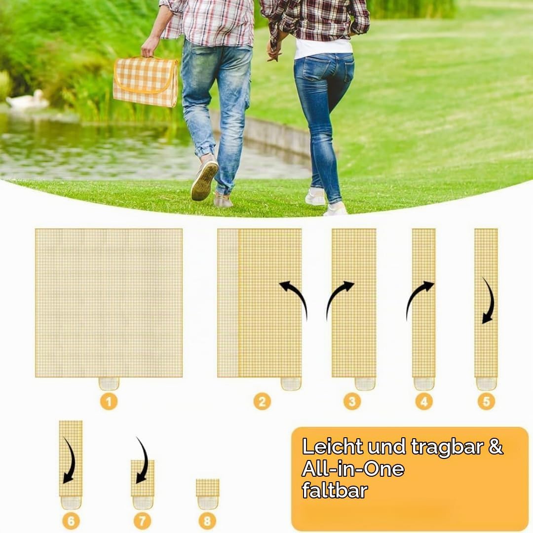 Picknickdecke, Schottenkaro, Picknickmatte mit Tragegriff, faltbar und tragbar, Picknick-Campingdeck