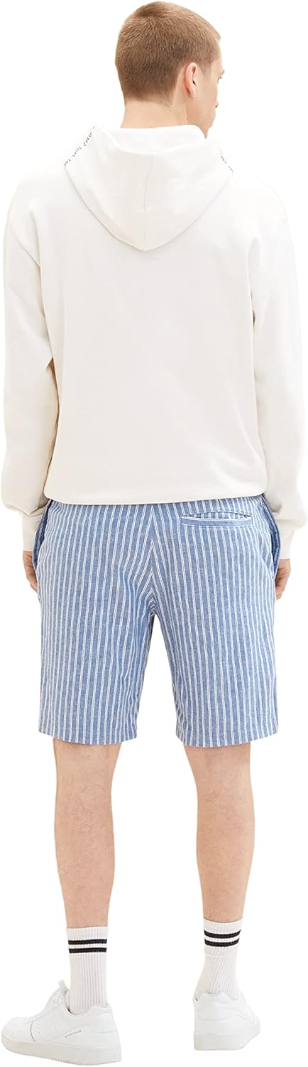 TOM TAILOR Denim Herren Bermuda Shorts aus Leinen, L 31162 - Blue White Stripe