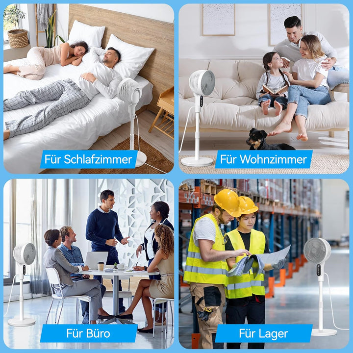 Smart Standventilator 100cm, Ventilator Leise 22dB, Turbo-Luftzirkulator mit 6 Modi, Windabstand 10