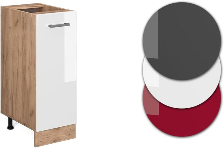 Vicco Apothekerschrank R-Line, Weiss Hochglanz/Goldkraft Eiche, 30 cm ohne Arbeitsplatte Weiss Hochg