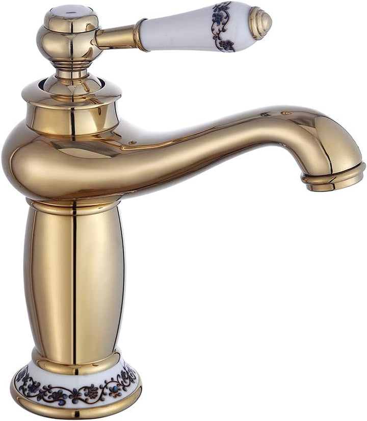 Retro Wasserhahn Gold Bad Waschtischarmatur Messing,Einhebelmischer Waschbecken Armatur mit Wasserle