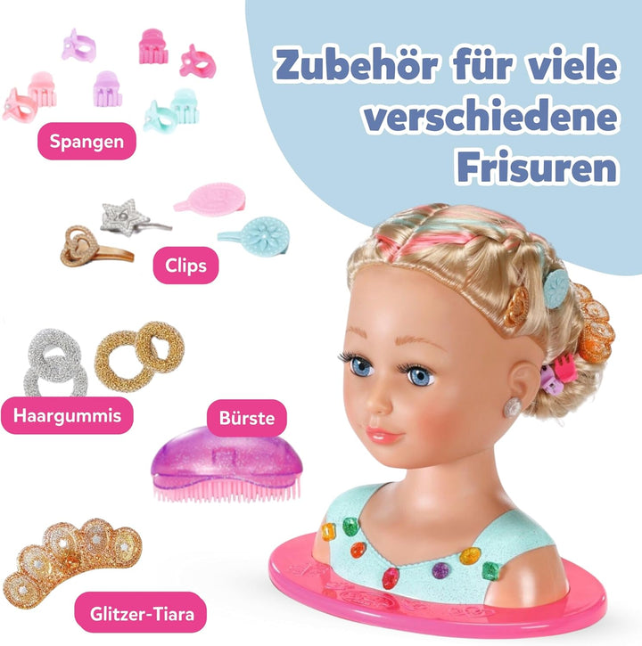 BABY Born Stylingkopf Prinzessin, Puppenschminkkopf für Kinder mit Langen blonden Haaren inkl. Schmi
