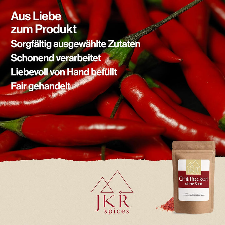 JKR Spices Chiliflocken ohne Saat 1000g | Chili Flocken ohne Kerne | Chili Flakes im wiederverschlie