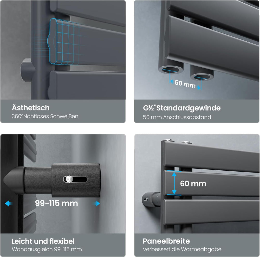 Heilmetz® Badheizkörper Flach Design Heizkörper Handtuchtrockner für Badezimmer Handtuchheizkörper m