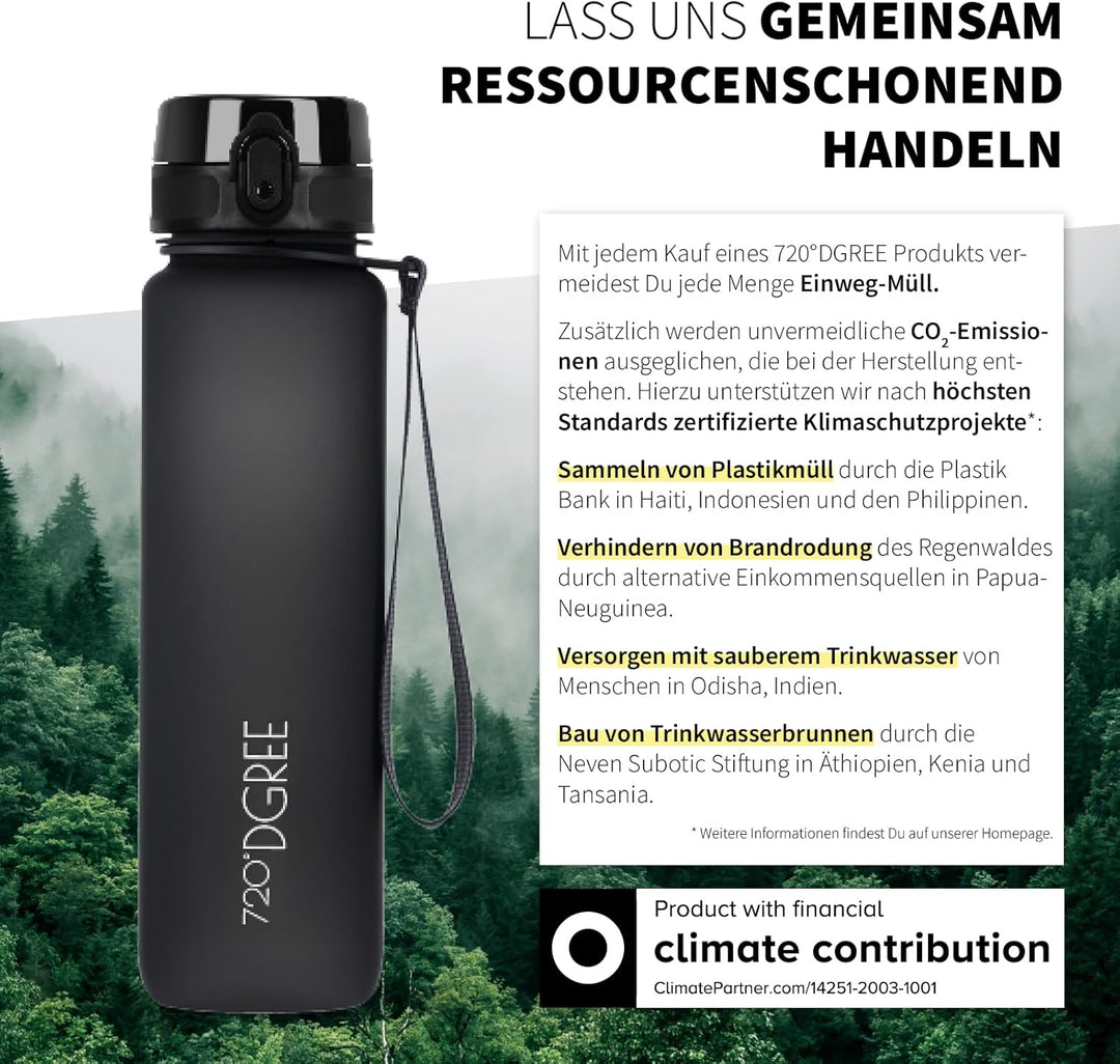 720°DGREE Trinkflasche 1l Sport “uberBottle“ softTouch +Sieb - BPA-Frei - Wasserflasche für Uni, Arb