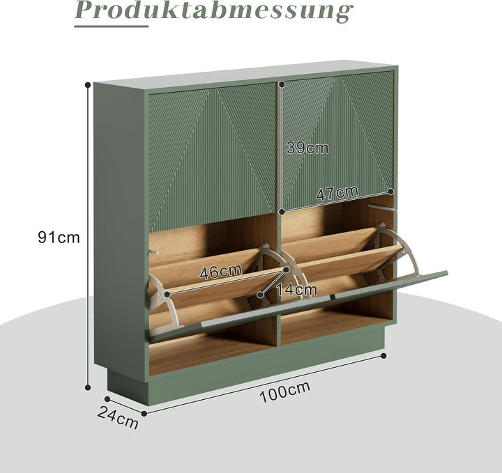 UEV Schuhschrank mit 4 Klappen schmal, Drucktüröffner Push to Open, Schuhkommode mit Kippschutz, Sch