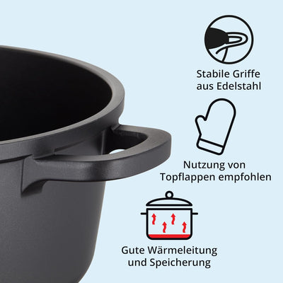 KHG Topf Kochtopf 16 cm Induktion Antihaftbeschichtung Sossentopf Fleischtopf 1,25 Liter | Schwarz A