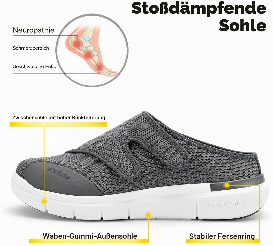 FitVille Diabetikerslipper Herren Extra Weit Gesundheitsschuhe mit Klettverschluss Orthopädische Hau