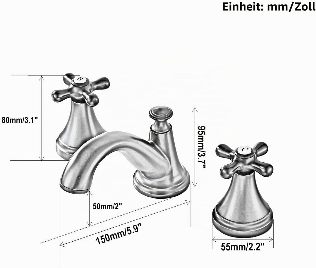 Kelelife Wasserhahn Bad, Waschbecken Mischbatterie mit Zwei Griffen DREI Löchern, poliertes Chrom, P