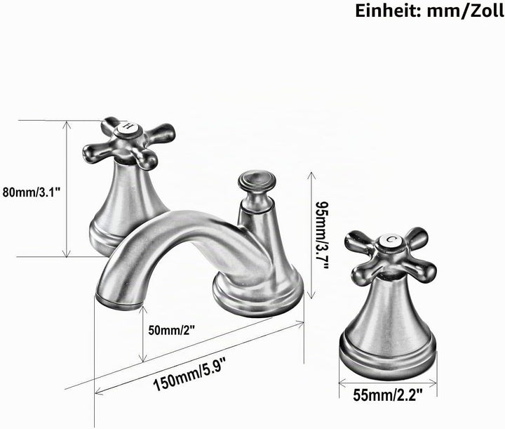 Kelelife Wasserhahn Bad, Waschbecken Mischbatterie mit Zwei Griffen DREI Löchern, poliertes Chrom, P