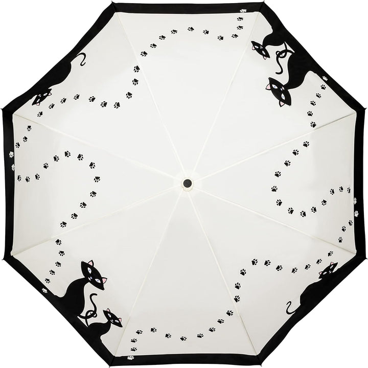 VON LILIENFELD Regenschirm Taschenschirm Schwarze Katzen Windfest Auf-Zu-Automatik Stabil Leicht Kom