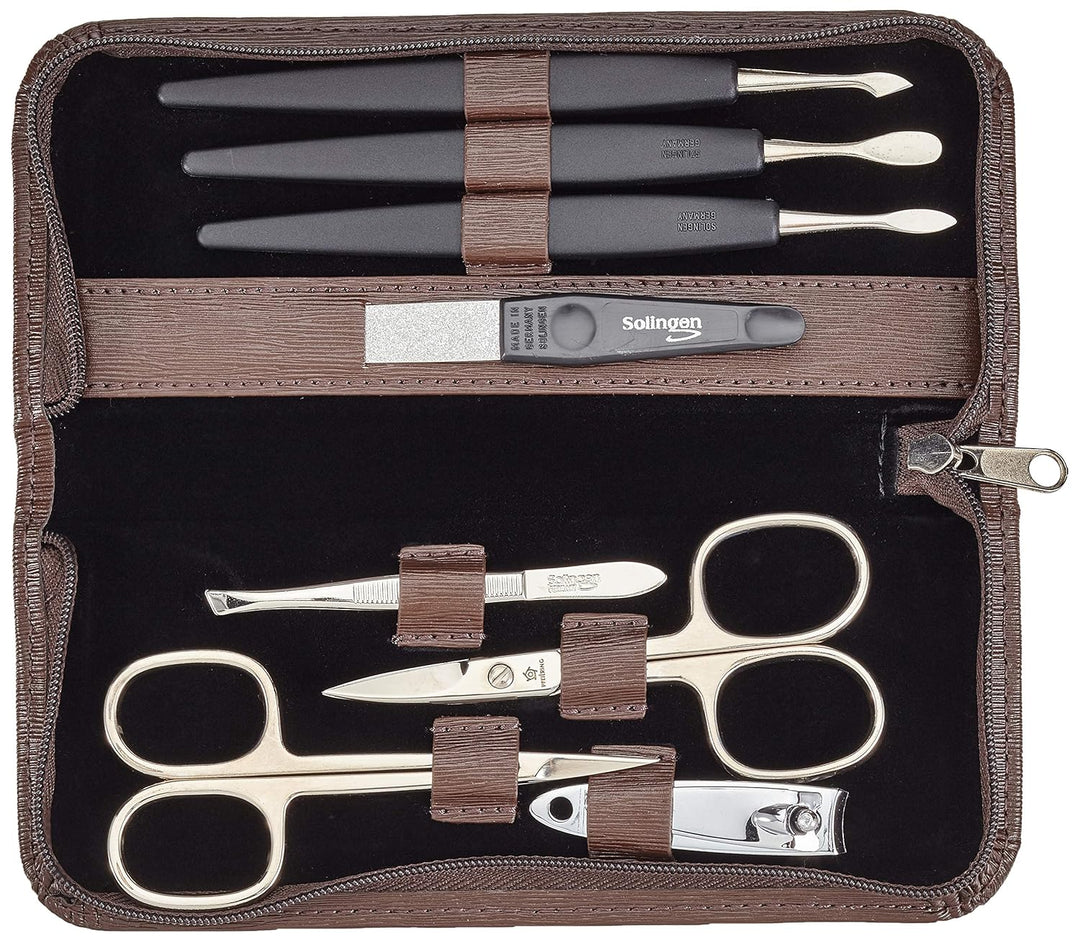 Pfeilring Aktion Manicure-Etui, dunkelbraun, 8-teilig, mit Nagelknipser, Basic Füllung