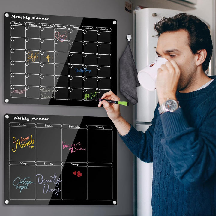 Acrylic Wochenplaner Magnetisch,Wochenplaner abwischbar für Kühlschrank,15.74x11.81 Zoll Wiederverwe