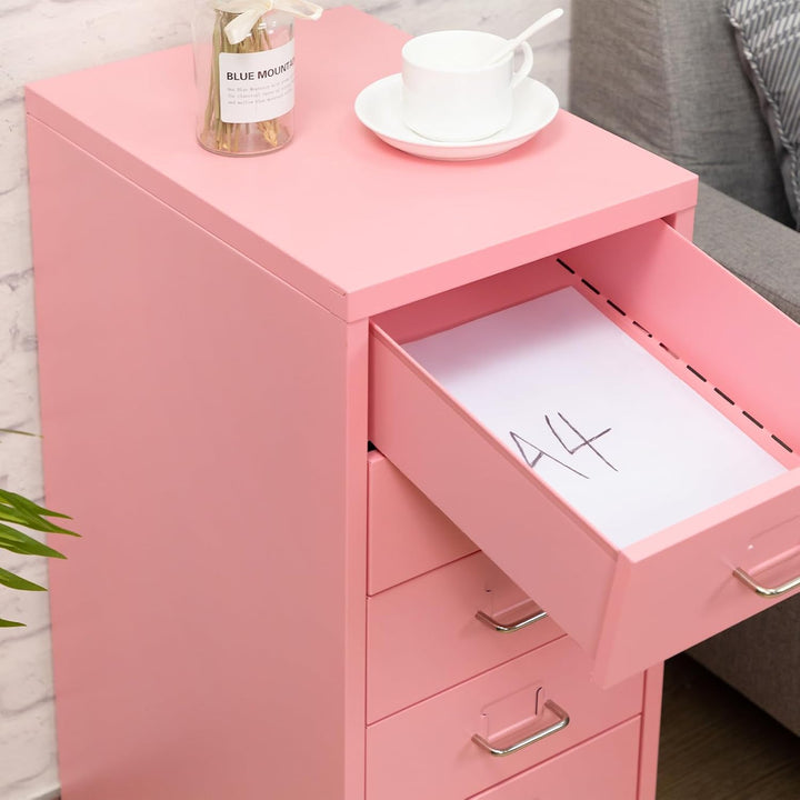 HollyHOME Mobiler Aktenschrank mit 5 Schubladen, rollender Akten-Organizer, Metall-Aufbewahrungsschr
