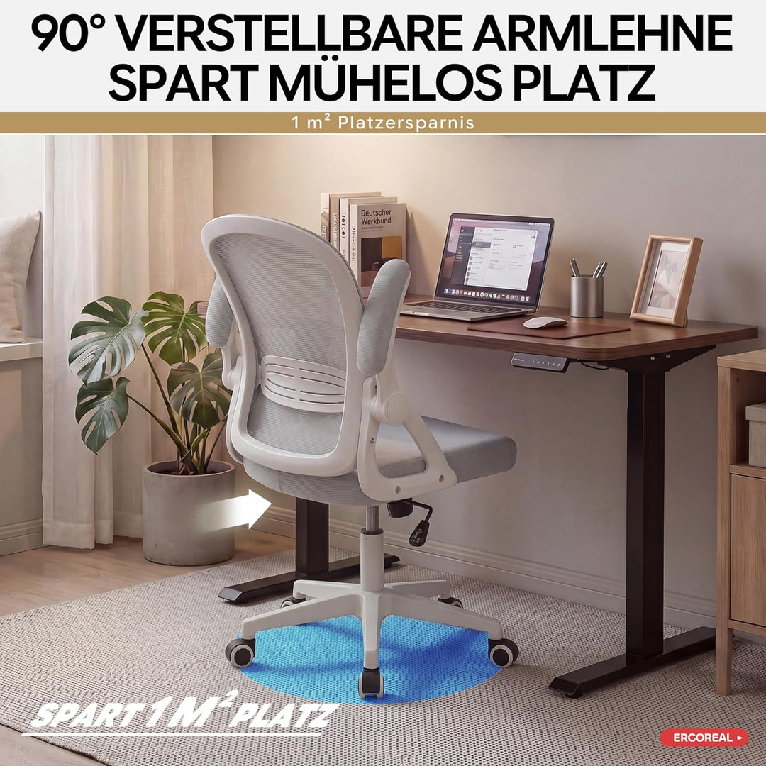 Ergonomischer Bürostuhl, 90-110° Verstellbare Rückenlehne & Aufklappbare Armlehnen (90°), Bürostuhl