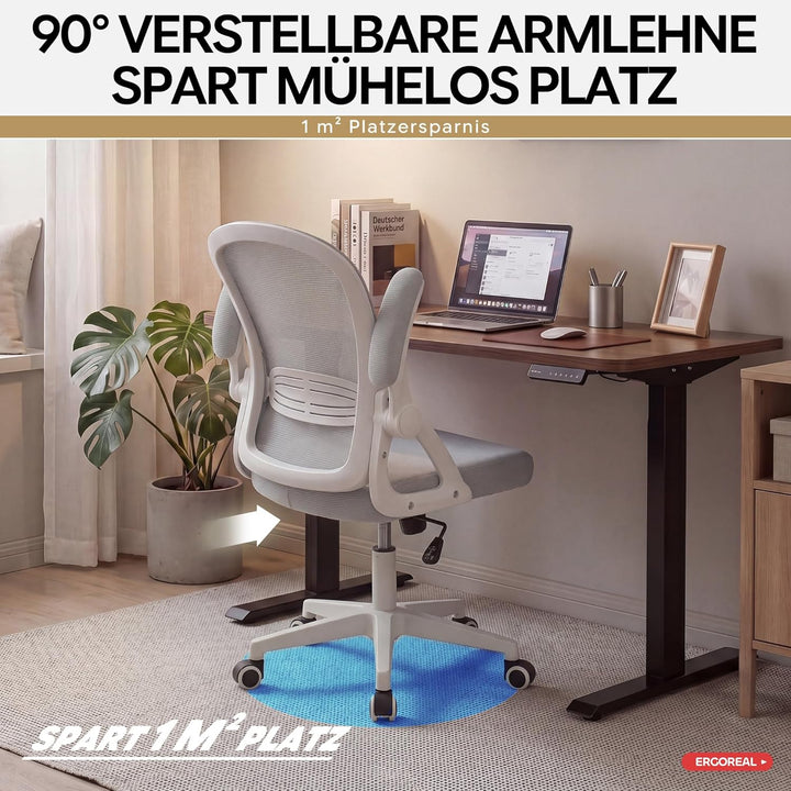Ergonomischer Bürostuhl, 90-110° Verstellbare Rückenlehne & Aufklappbare Armlehnen (90°), Bürostuhl