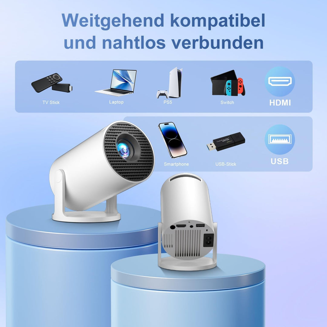 Salange Mini Beamer Unterstützt 4K, Android 14 mit Apps,Smart Projektor Tragbarer mit 5G WiFi 6 und