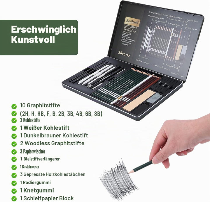 Skizzen Zeichen Bleistift Set, Zeichenset,Zeichenstifte Professionell Zeichenset Malset mit Graphits