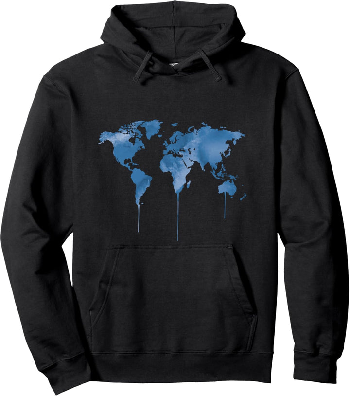 Weltkarte Aquarell-T-Shirt mit Europa Asien Amerika Pullover Hoodie