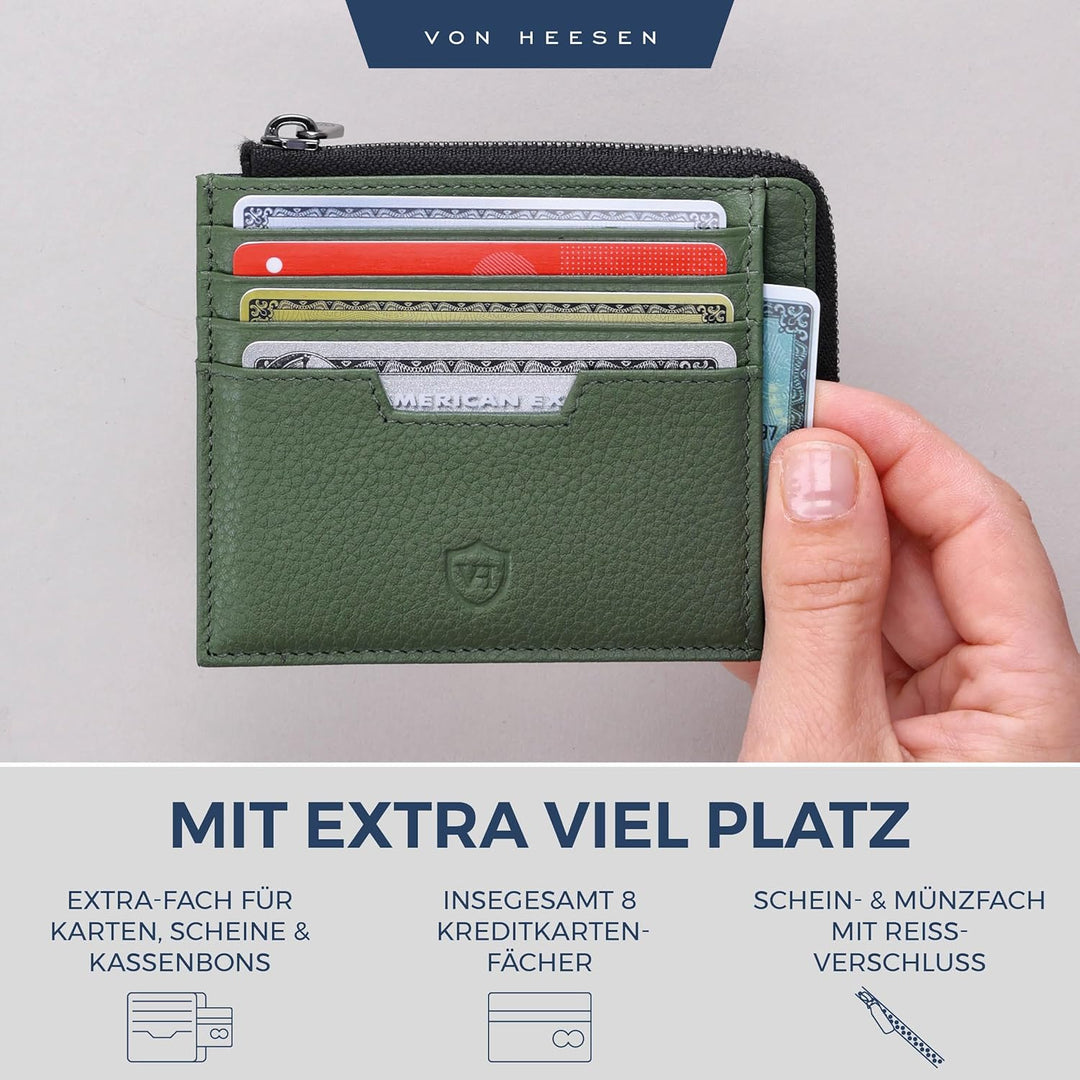VON HEESEN Leder Kartenetui Geldbörse Herren & Damen Kreditkartenetui (Medium, Grün) Grün 02, Grün 0