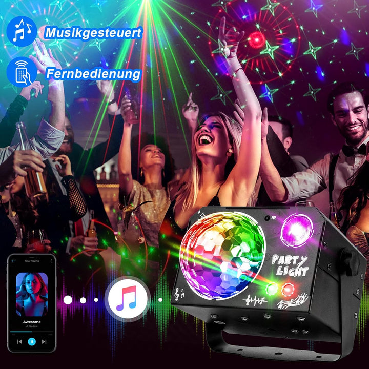 Nigecue 4 in 1 Discolicht Partylicht mit Fernbedienung, Musikgesteuert Disco Licht mit RGB Kugelleuc