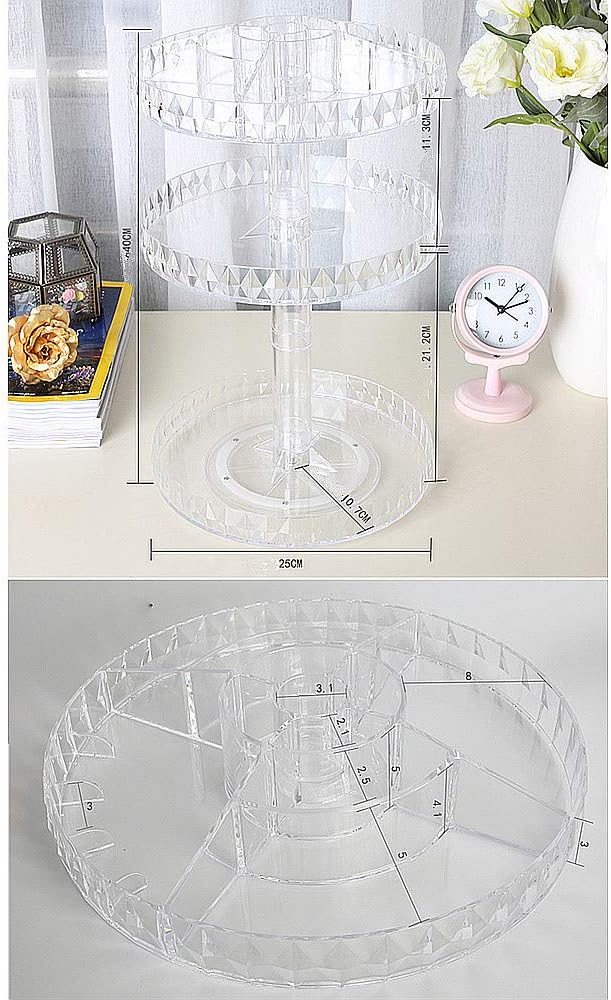TRIXES Bilden-Organizer - 360 Grad Kosmetik Organiser - 3-stöckiger, klarer Acrylständer - Drehbares