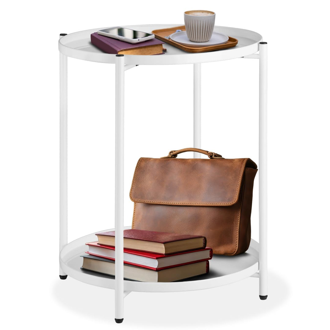 tectake® Tisch rund, Beistelltisch Metall, Kleiner Tisch, Couchtisch mit Stauraum, Coffee Table für