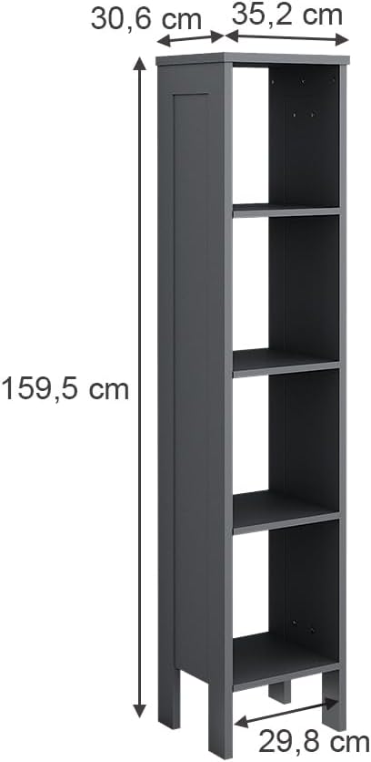 VitaliSpa Kinderregal Ajaton, Grau, 35.2 x 159.5 cm, zur Aufbewahrung von Spielzeug und Büchern mit