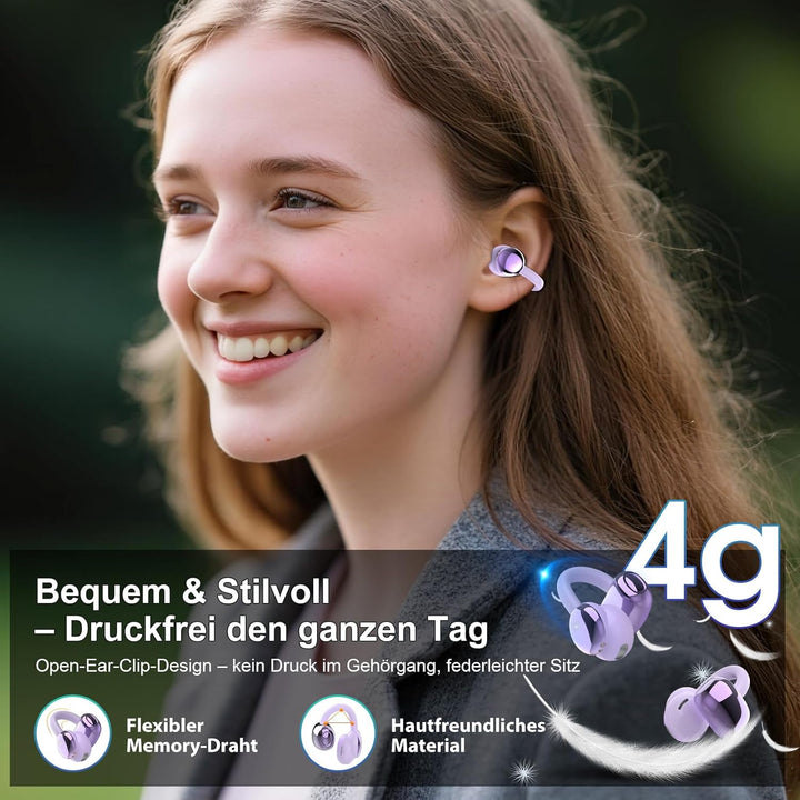 Open Ear Kopfhörer Bluetooth 5.4, Clip On Kopfhörer mit Innovatives Clip-Design, 48Std Spielzeit ohr