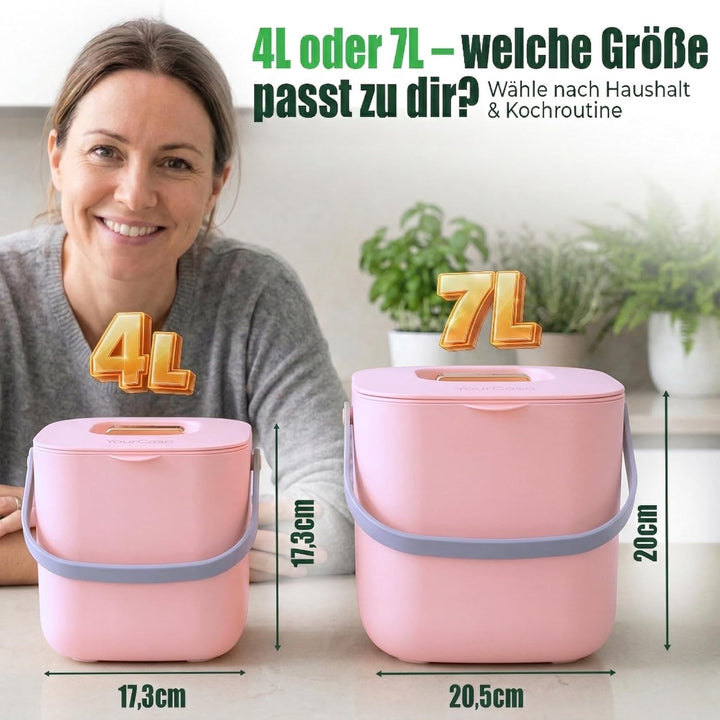 YourCasa Biomülleimer Küche 7L - Komposteimer mit herausnehmbarem Sieb & Deckel - geruchsdicht, spül