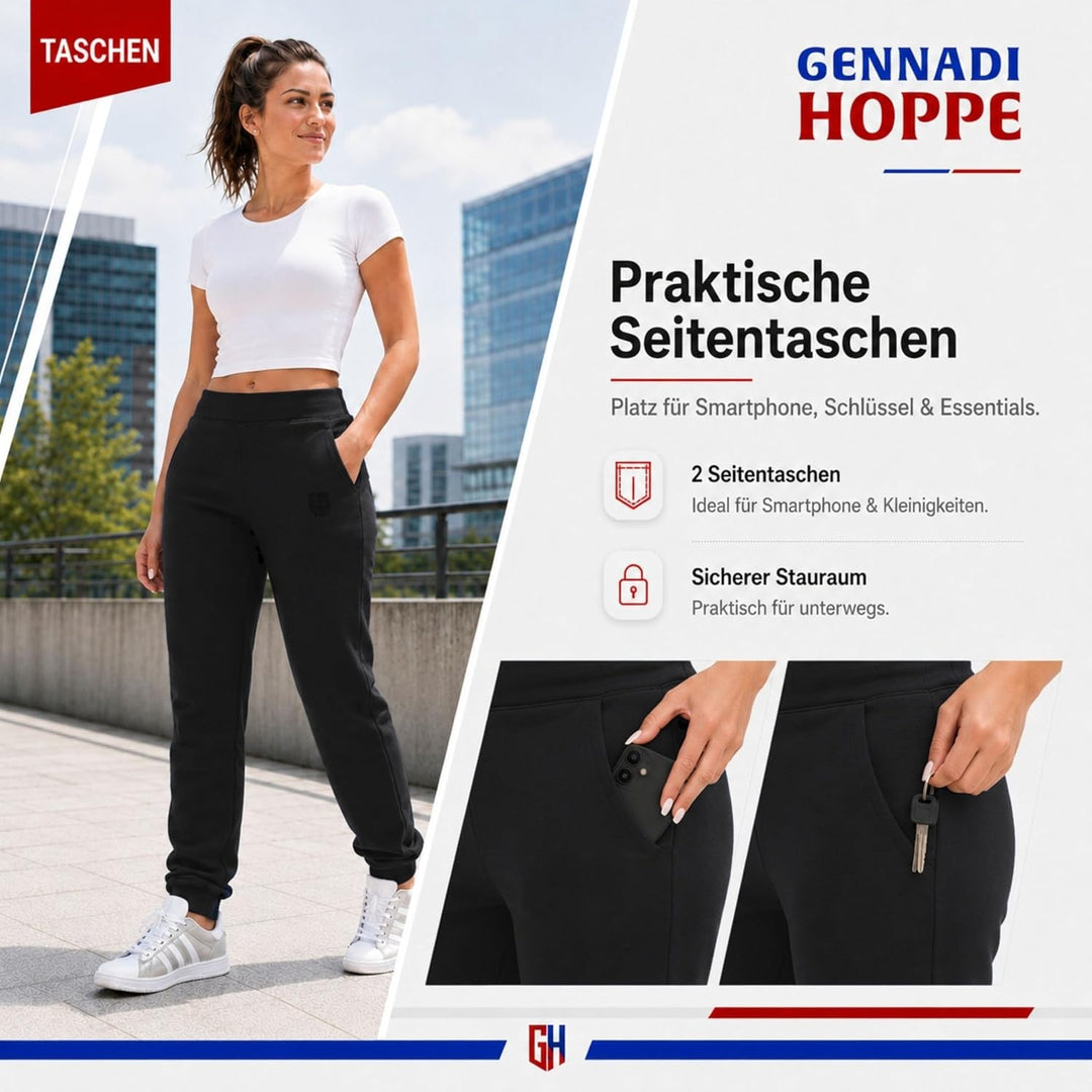 Gennadi Hoppe Damen Jogginghose Trainingshose Sweat Pants Sporthose Fitness Hose XS Schwarz (Black),