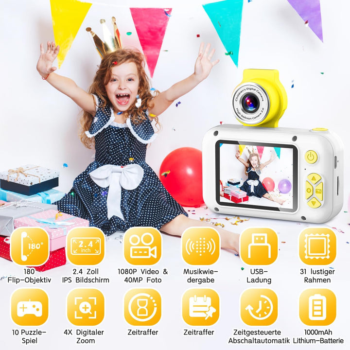 KinderKamera,ARNSSIEN Kinder Kamera,Selfie,Geschenk für3 4 5 6 7 8 9 10Jahre Mädchen und Junge,2.4in