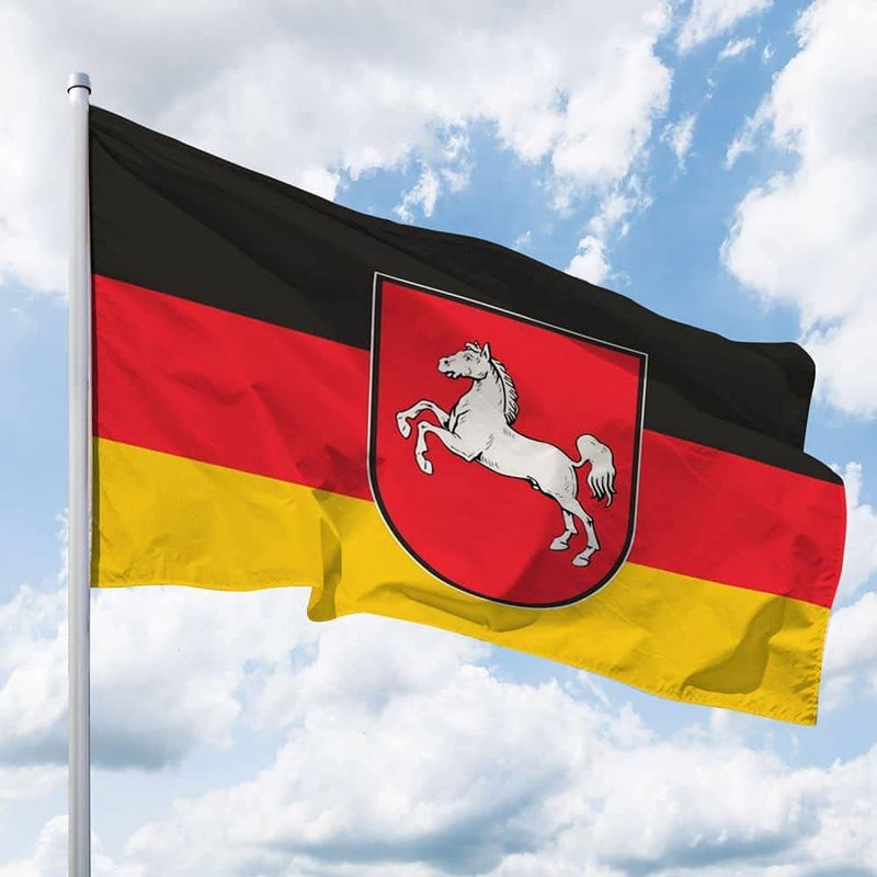 Niedersachsen Flagge 150 x 100 cm – für Fahnenmast, Niedersachsen Fahne mit Wappen, aus reissfestem
