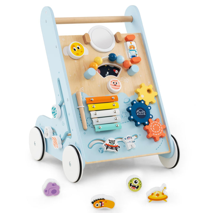 COSTWAY Lauflernwagen Holz, Baby Lauflernhilfe zum Schieben und Ziehen, Montessori Laufspielzeug mit