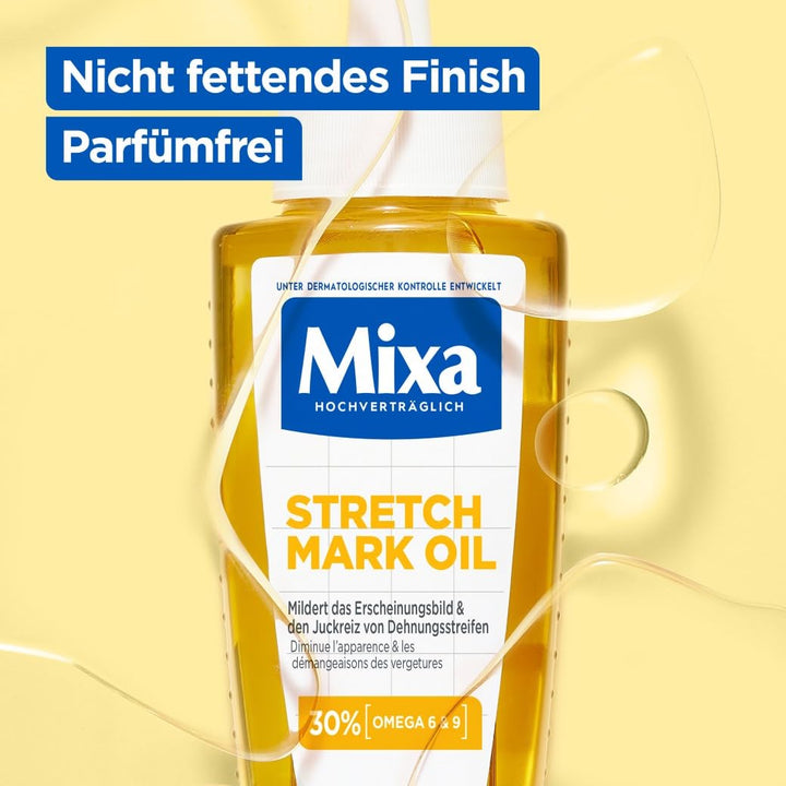 Mixa Stretch Mark Oil, Anti-Dehnungsstreifen Öl, Mildert das Erscheinungsbild & den Juckreiz von Deh