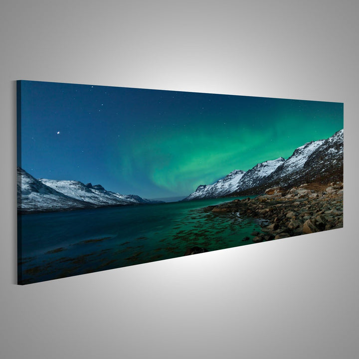 islandburner Bild auf Leinwand Aurora Borealis Nordlichter Reflexion Mit Fjorden Bilder Wandbilder P
