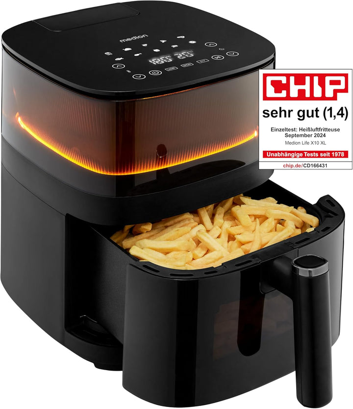 MEDION X10 XL Heissluftfritteuse (5 Liter Frittierkorb, innovative Wassersprühfunktion für krosse kn