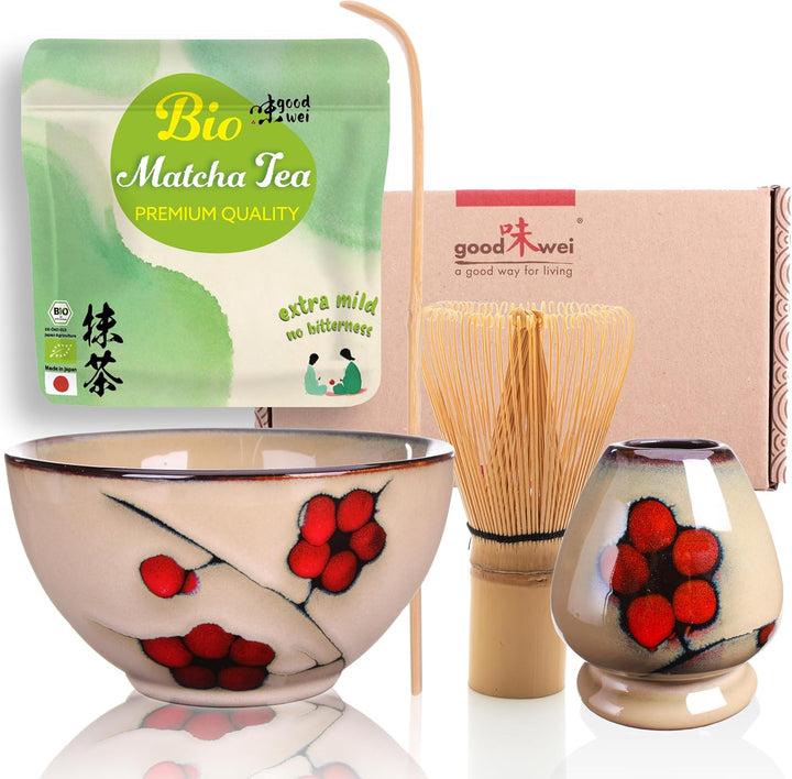 Goodwei BIO Matcha aus Japan im Matcha-Set komplett mit hochwertiger Matcha Schale aus Keramik, Matc