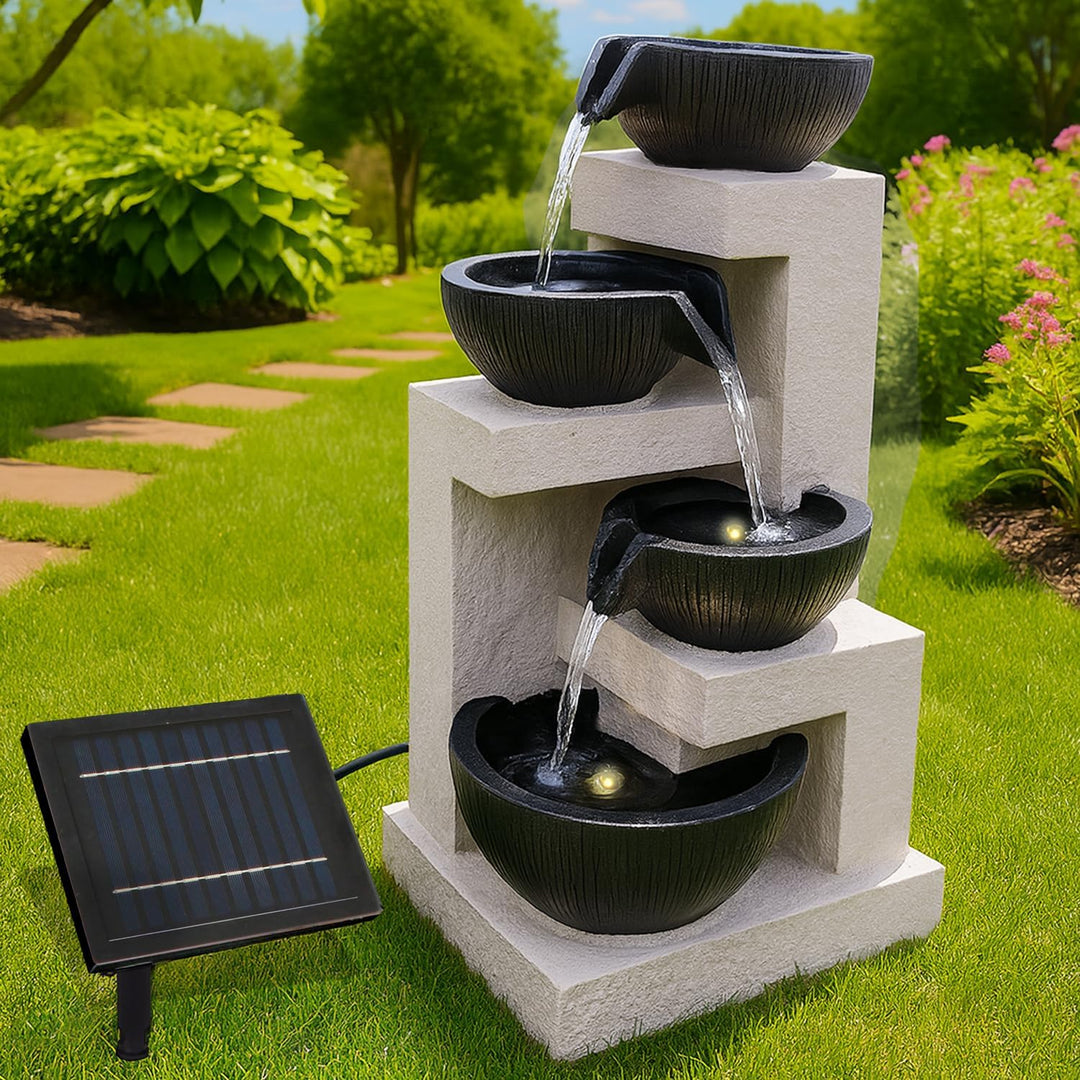 Solar Gartenbrunnen Brunnen Solarbrunnen Zierbrunnen Wasserfall Gartenleuchte Teichpumpe Basalt-Kask