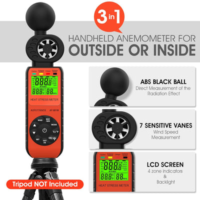 AOPUTTRIVER Windmesser Windmessgerät AP-881W, Hand-Anemometer mit Windgeschwindigkeit/Temperatur/Luf