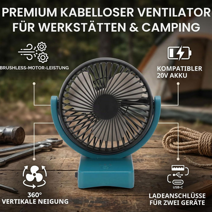 Sxhlseller 20-V-Baustellenventilator mit Bürstenlosem Motor | Tragbarer Ventilator mit 360°-Drehung
