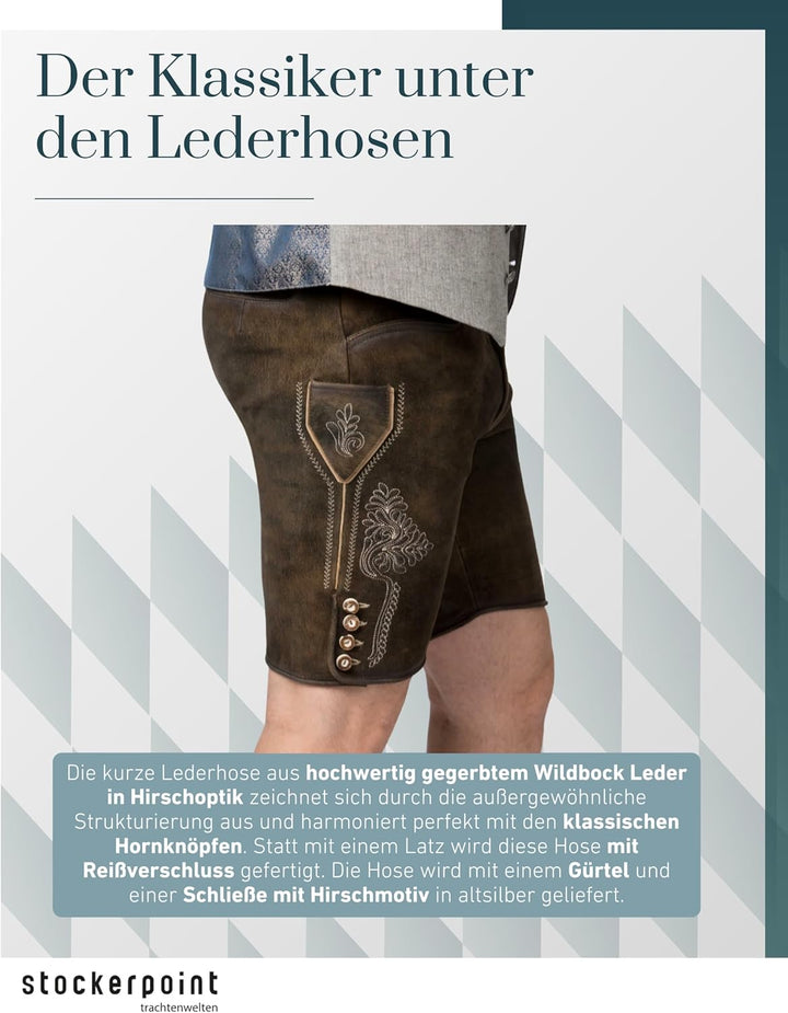 Stockerpoint Herren Lederhose Corbi4 I Grösse 44-64 I Bequeme Trachtenhose in edler Hirschoptik inkl