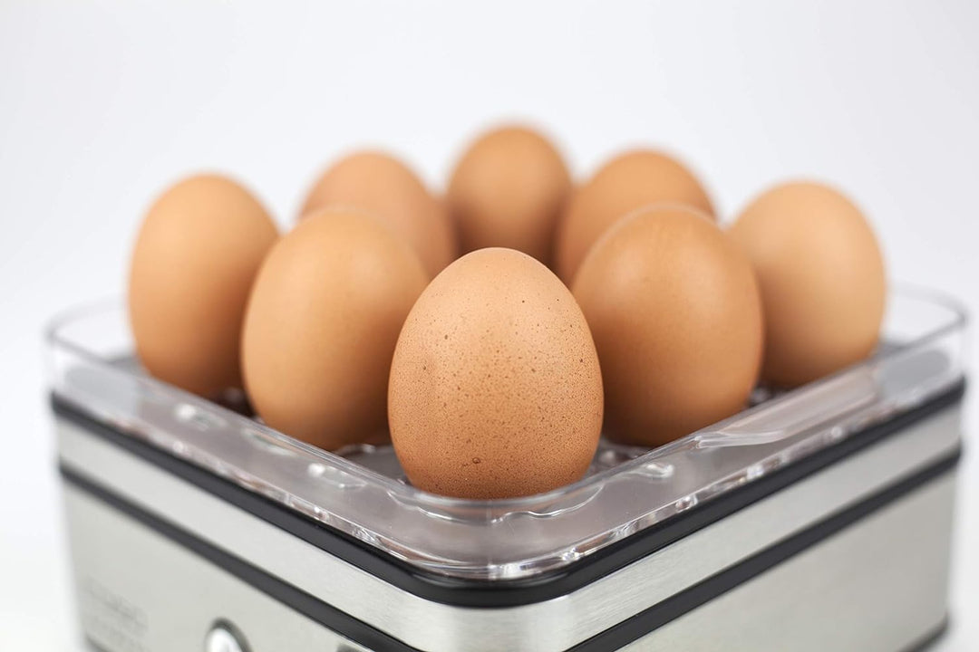 CASO E 9 - Design Eierkocher, elektronischer Eierkocher für bis zu 8 Eier, herausnehmbarer Eiträger,