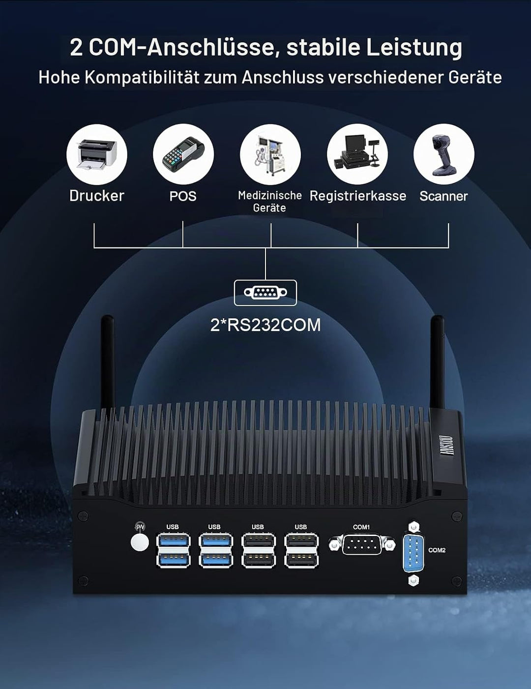 HYSTOU Lüfterloser Industrie Mini PC i5 7300U, Fanless Mini PC 16GB Ram DDR4 512GB SSD 4K Doppel Dis