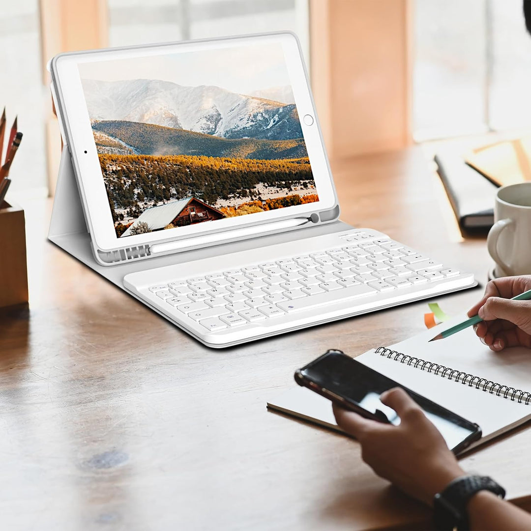 zoyu Hülle mit Tastatur für iPad 9./8./7. Generation 10,2 Zoll 2021/2020/2019, Abnehmbare kabellose