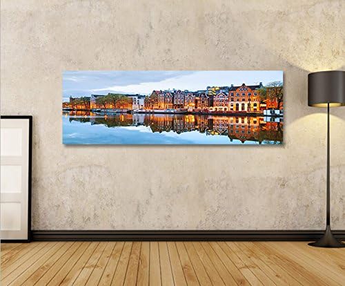 islandburner Bild Bilder auf Leinwand Amsterdam V3 Grachten Häuserzeile Panorama XXL Poster Leinwand